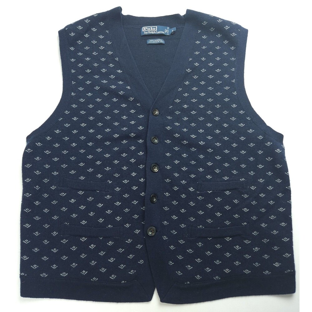 NWOT Polo Ralph Lauren Large Navy Blue 100% Cashmere Sweater Vest Button Mens
